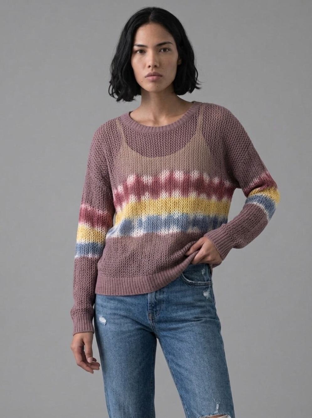 Knox Rose Boho Gray Tie Dye Pullover Sweater Size M